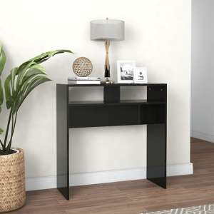 Karis High Gloss Console Table With 2 Shelves In Black