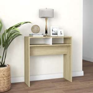 Karis Wooden Console Table With 2 Shelves In White Sonoma Oak