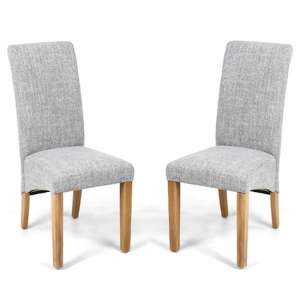 Kaduna Scroll Back Flax Effect Grey Weave Dining Chairs In Pair