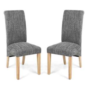 Kaduna Scroll Back Tweed Grey Dining Chairs In Pair