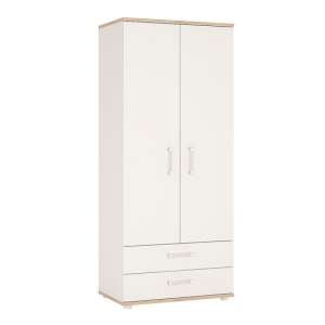 Kast Wooden Wardrobe In White High Gloss And Oak