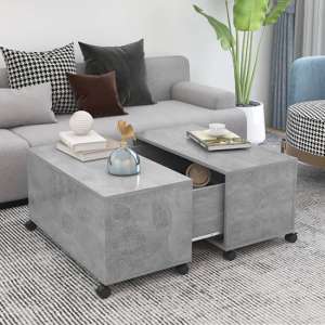 Katashi Wooden Coffee Table With Castors In Concrete Effect