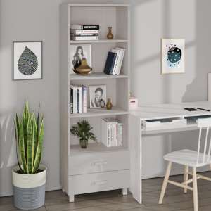 Kathy Solid Pinewood Bookcase With 2 Drawers In White