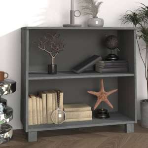 Kathy Solid Pinewood Bookcase With 2 Shelves In Dark Grey