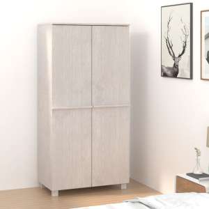 Kathy Solid Pinewood Wardrobe With 2 Doors In White