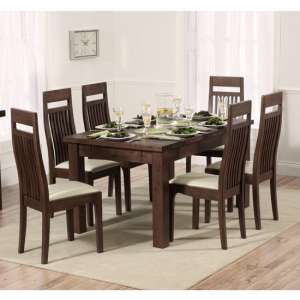 Kaveh Extending Dark Oak Dining Table With 8 Cream Chairs