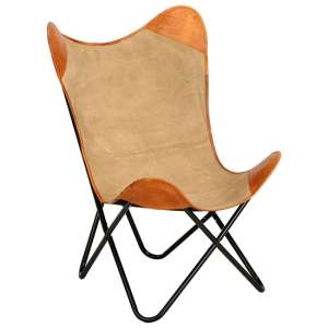 Tenil Real Leather And Canvas Butterfly Chair In Brown