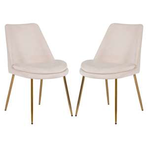 Kayce Oyster Velvet Dining Chairs With Gold Legs In Pair