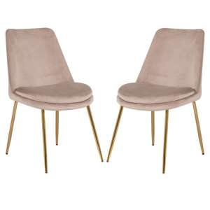 Kayce Sand Velvet Dining Chairs With Gold Legs In Pair