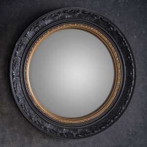 Kayla Round Wall Mirror With Inner Gold Band In Black Frame