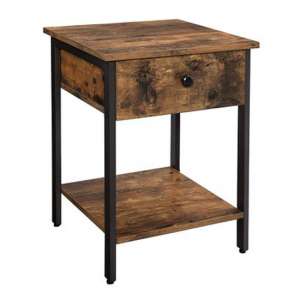 Kearney Wooden Industrial 1 Drawer Side Table In Rustic Brown