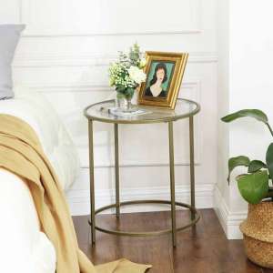 Kearney Round Clear Glass Side Table In Gold Frame