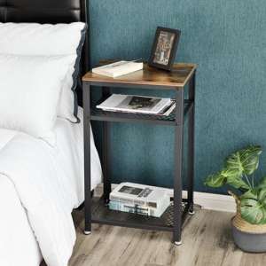 Kearney Wooden Side Table With 2 Shelves In Rustic Brown