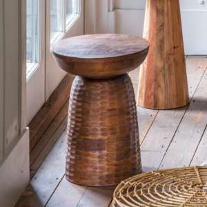Keenest Round Wooden Side Table In Natural