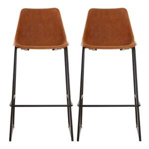 Kekoun Camel Faux Leather Bar Chairs With Black Legs In A Pair