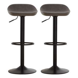Kekoun Grey Faux Leather Bar Stools In Pair