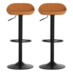 Kekoun Camel Faux Leather Bar Stools With Black Base In A Pair