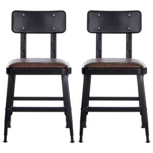 Kekoun Walnut Leather Bedroom Chairs With Black Frame In A Pair