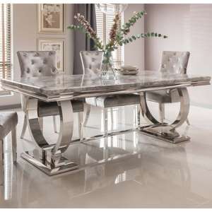Kelsey Large Marble Dining Table With Steel Base In Grey