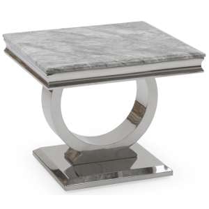 Kelsey Marble Lamp Table With Stainless Steel Base In Grey
