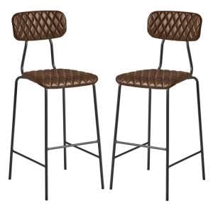 Kelso Vintage Brown Faux Leather Bar Stools In Pair