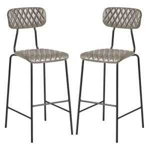 Kelso Vintage Silver Faux Leather Bar Stools In Pair