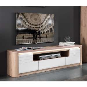 Kemble Large Wooden TV Stand In Oak And White Lacquered With LED