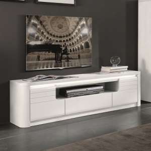 Kemble Large Wooden TV Stand In White High Gloss With LED
