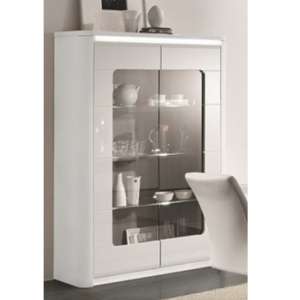 Kemble Wide Glass Display Cabinet In White High Gloss With LED
