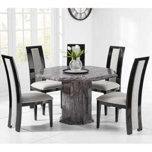 Kempton Octagonal Marble Dining Table In Grey 4 Allie Chairs