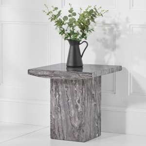 Kempton Square High Gloss Marble Lamp Table In Grey