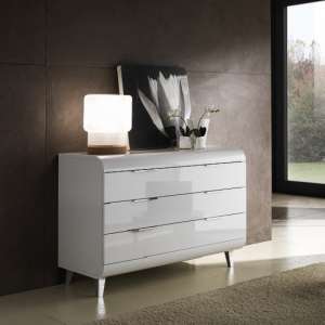 Kenia Modern Chest Of Drawers Wide In White High Gloss