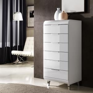 Kenia Contemporary Chest Of Drawers In White High Gloss