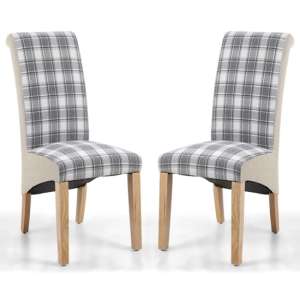 Kumasi Cappuccino Checks And Plain Side Dining Chairs In Pair