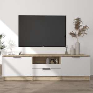 Kenna Wooden TV Stand With 2 Doors 1 Drawer In White Sonoma Oak