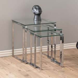 Kennesaw Clear Glass Nest Of 3 Tables With Chrome Legs