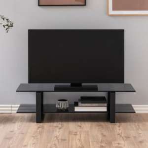 Kennesaw Smoked Glass 1 Shelf TV Stand With Black Legs