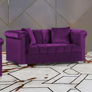 Kenosha Malta Plush Velour Fabric 2 Seater Sofa In Boysenberry