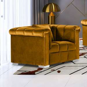 Kenosha Malta Plush Velour Fabric Armchair In Gold