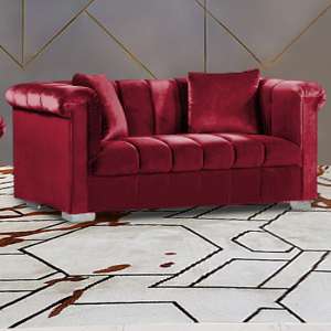 Kenosha Malta Plush Velour Fabric 2 Seater Sofa In Red