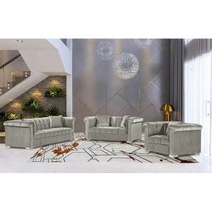 Kenosha Malta Plush Velour Fabric Sofa Suite In Cream