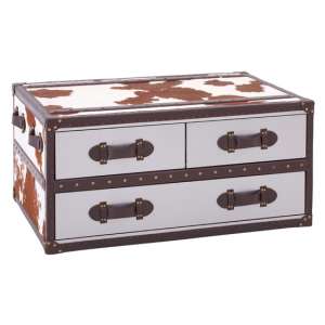 Kensick Cowhide Leather Coffee Table In Brown And White