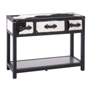 Kensick Cowhide Leather Console Table In Black And White