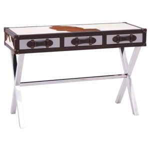 Kensick Cowhide Leather Slim Console Table In Brown And White