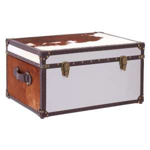 Kensick Cowhide Leather Storage Trunk In Brown And White