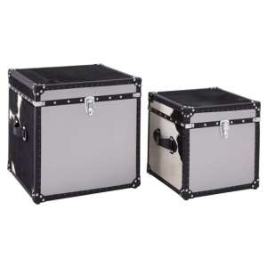 Kensick Cowhide Leather Storage Trunk Set In Black And White