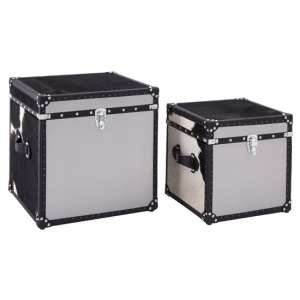 Kensick Wooden Set Of 2 Storage Trunks In Black And White