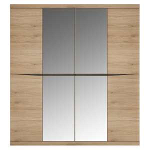 Kenstoga Mirrored Wooden 4 Doors Wardrobe In Grained Oak