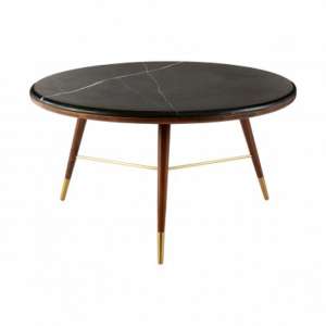 Kentona Dark Grey Marble Top Coffee Table With Walnut Legs