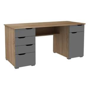 Kirkham Wooden Computer Desk In Light Oak And Grey Gloss